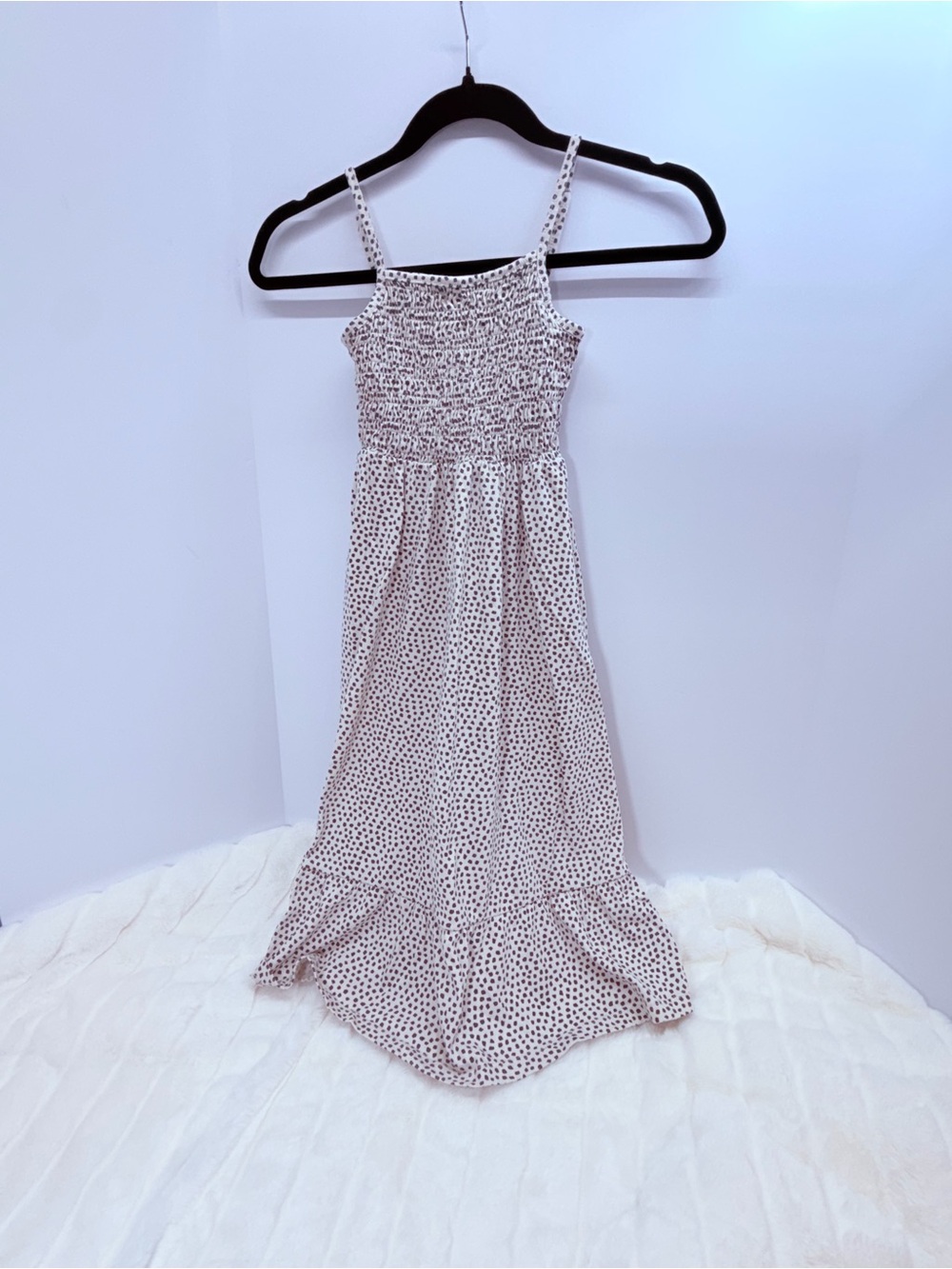 Girls 4/5 XS - White with gray Polka Dot Smocked Maxi Dress